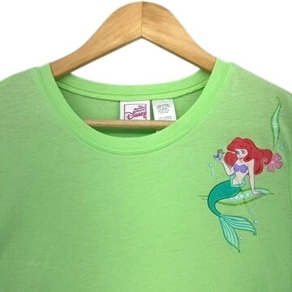 VTG Disney Ariel The Little Mermaid Green Graphic Tee Kids XL 100% Cotton Y2K‎